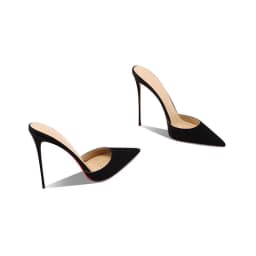 2026 New Black Suede High-Heeled Slippers with Sexy Temperament, Pointed and Thin Heels, Worn with a Toe Cover and Half Drag