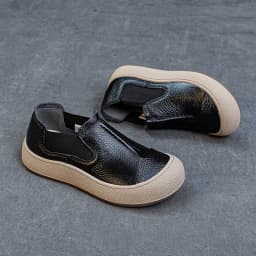 Jiany Women's Shoes 2025 New Style Top Layer Cowhide Single Shoes, Women's Retro and Simple Flat Shoes, Casual Sports Shoes