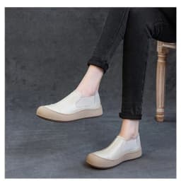 Jiany Women's Shoes 2025 New Style Top Layer Cowhide Single Shoes, Women's Retro and Simple Flat Shoes, Casual Sports Shoes
