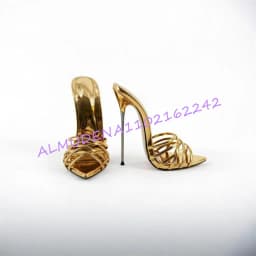 Women Hot Pink Patent Leather Pointed Toe High Heel Slippers Cross Strap Thin Metal Heel Open Back Summer Party Mule Slides 46