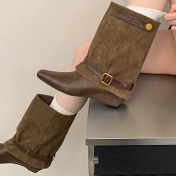 Eilyken 2027 Vintage Belt Buckle Splicing Wedges Low Heels Woman Ankle Boots Fashion Pointed Toe Shoes Botas Feminina