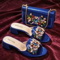 VENUS CHAN Women Colorful Rhinestone Embellished Satin Mules & Handbag Set for Wedding Party Evening Events