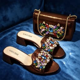 VENUS CHAN Women Colorful Rhinestone Embellished Satin Mules & Handbag Set for Wedding Party Evening Events