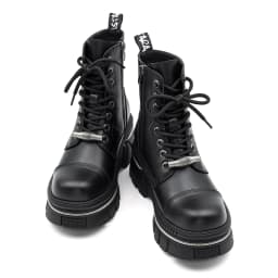 New Punk Women Platform Ankle Boots Female's Rock Round Toe Lace Up Fashion Retro Chunky Shoes Metal Decor Short Boots