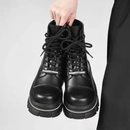 New Punk Women Platform Ankle Boots Female's Rock Round Toe Lace Up Fashion Retro Chunky Shoes Metal Decor Short Boots