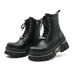 New Punk Women Platform Ankle Boots Female's Rock Round Toe Lace Up Fashion Retro Chunky Shoes Metal Decor Short Boots