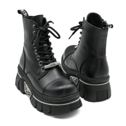 New Punk Women Platform Ankle Boots Female's Rock Round Toe Lace Up Fashion Retro Chunky Shoes Metal Decor Short Boots