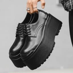 2025 Big Head Leather Men's Casual Trendy Models Increased By 10CM Niche Platform Muffin Male Model Catwalk Models Derby Shoes