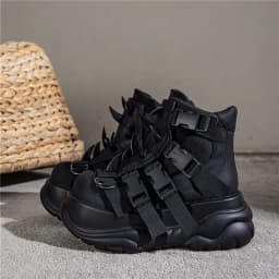 2025 New Women Genuine Leather Punk Muffin Platform Sports Retro Rivet Heavy Metal Short Boots