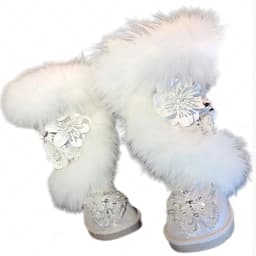 Oversized Fox Hair Flower Diamond Accessories Fur One Party Snow Boots Handmade Plus Size White Women's Cotton Shoes 35-44