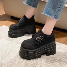 New Winter Chunky Casual Snow Shoes Woman 10CM High Platform Wedge Heels Warm Fur Sneakers Fashion Women Buckle Leather Shoes