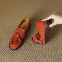 Women's loafers leather shoes Spring New Products Genuine leather sheepskin Nubuck Leather Black/Green/Orange Tassel decoration