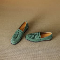 Women's loafers leather shoes Spring New Products Genuine leather sheepskin Nubuck Leather Black/Green/Orange Tassel decoration