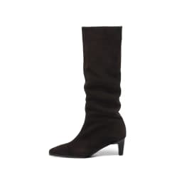 2025 New Trend Cow Suede Women Autumn Winter Slip-On Boots Chocolate Burgundy High Chunky Heels Square Toe Lady Knee High Boots
