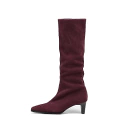 2025 New Trend Cow Suede Women Autumn Winter Slip-On Boots Chocolate Burgundy High Chunky Heels Square Toe Lady Knee High Boots