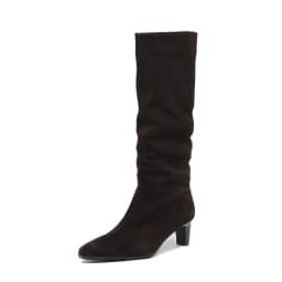 2025 New Trend Cow Suede Women Autumn Winter Slip-On Boots Chocolate Burgundy High Chunky Heels Square Toe Lady Knee High Boots