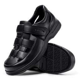FitVille Men's Closed-Toe Sandals Wide Toe Leather Diabetic Shoes for Men Orthopedic Dress Sandal Velcro Straps Shock-Absorbing