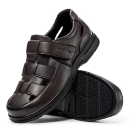 FitVille Men's Closed-Toe Sandals Wide Toe Leather Diabetic Shoes for Men Orthopedic Dress Sandal Velcro Straps Shock-Absorbing
