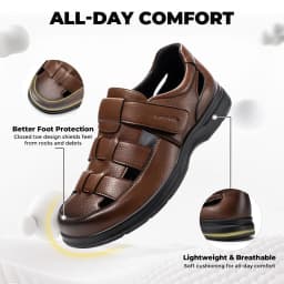 FitVille Men's Closed-Toe Sandals Wide Toe Leather Diabetic Shoes for Men Orthopedic Dress Sandal Velcro Straps Shock-Absorbing