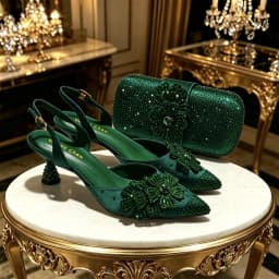 2026 Luxury Olive Green Crystal Heels & Handbag Gift Set, Rhinestone Embellished Women Dress Pumps & Purse for Wedding Party Eve