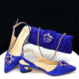 Purple 2024 Italian Design Girly Style Opend Toe Shoes And Bag Full Diamond Decoration with Appliques for Wedding Party