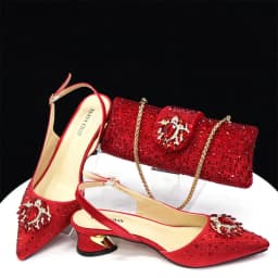 Purple 2024 Italian Design Girly Style Opend Toe Shoes And Bag Full Diamond Decoration with Appliques for Wedding Party