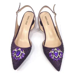 Purple 2024 Italian Design Girly Style Opend Toe Shoes And Bag Full Diamond Decoration with Appliques for Wedding Party