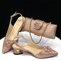 Purple 2024 Italian Design Girly Style Opend Toe Shoes And Bag Full Diamond Decoration with Appliques for Wedding Party