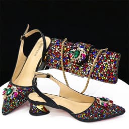 Purple 2024 Italian Design Girly Style Opend Toe Shoes And Bag Full Diamond Decoration with Appliques for Wedding Party
