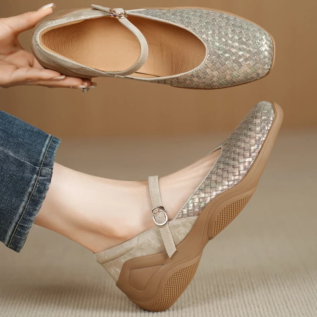 Flokathy women's genuine leather metal buckle slip-on Mary Jane flats sneakers high quality soft comfortable causal espadrilles