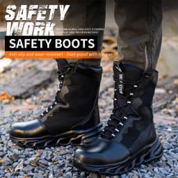 Mens Steel Toe Work Boots High Top Light Breathable Safety Shoes Anti-Smash Anti-Puncture Construction Boots Wear-Resisting Sole