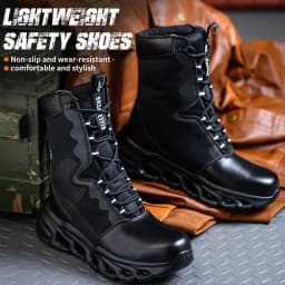 Mens Steel Toe Work Boots High Top Light Breathable Safety Shoes Anti-Smash Anti-Puncture Construction Boots Wear-Resisting Sole