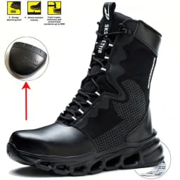 Mens Steel Toe Work Boots High Top Light Breathable Safety Shoes Anti-Smash Anti-Puncture Construction Boots Wear-Resisting Sole