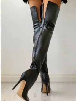 Sexy Stiletto Heels Black Women Over The Knee Boota Big Size 46 Back Zip Long Boots Lady Shoes