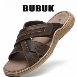 Bubuk Retro Genuine Leather Sandals, Made from Top-Layer Cowhide and Hand-Stitched, Versatile Men's Fashion Slippers for Business and Casual Wear