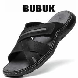 Bubuk Retro Genuine Leather Sandals, Made from Top-Layer Cowhide and Hand-Stitched, Versatile Men's Fashion Slippers for Business and Casual Wear