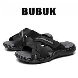 Bubuk Retro Genuine Leather Sandals, Made from Top-Layer Cowhide and Hand-Stitched, Versatile Men's Fashion Slippers for Business and Casual Wear