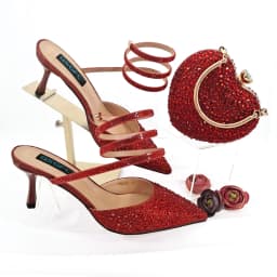 QSGFC Fashionable Girly Style Shoes And Bag Full Diamond Women's Pointed Toe High Heels African Popular Wedding Shoes and Bag