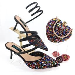 QSGFC Fashionable Girly Style Shoes And Bag Full Diamond Women's Pointed Toe High Heels African Popular Wedding Shoes and Bag