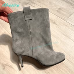 Brown Suede Slip On Ankle Boots Round Toe Thin Heels Elegant Women's Boots Retro Winter Daily Office Fashion Ladies Shoes