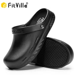 FitVille Men's Wide Fit Chef Shoes Slip Resistant Garden Work Sandals with Arch Support Waterproof for Food Service