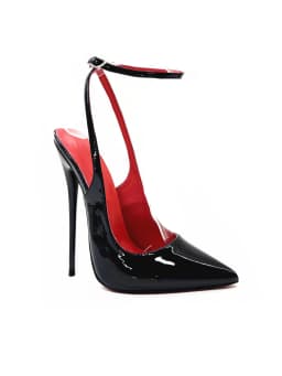 New 12CM Red Patent Leather Ankle Strap Super High Heels Women's Shoes, Shallow Mouth Sexy Back Hollow Pointed Sandals