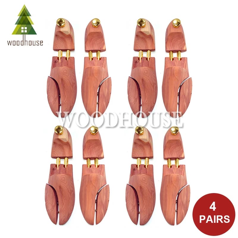 4-PACK Men's and Women's Twin Tube Adjustable Red Cedar Shoe Tree Wood Shoe Tree