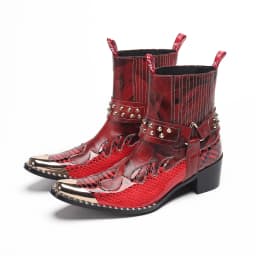 Men's Designer Genuine Leather Ankle Boots Metal‑Pointed Print Rivet Decor Plus‑Size Cowboy Motorcycle Footwear For Business For