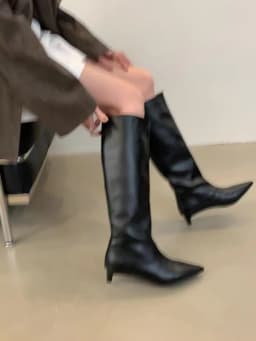 Aneikeh 2027 Fashion Sexy Pointed Low Heels Knee Long Boots Women's Spring/Autumn PU Sewing Party Ball Western Boots 35-42