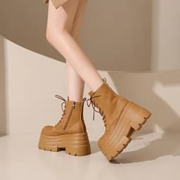 Women High Platform Boots Gothic Leather Punk Shoes Female Ankle Short Combat Boots 10.5CM Wedge Heels Chunky Motorcycle Boots
