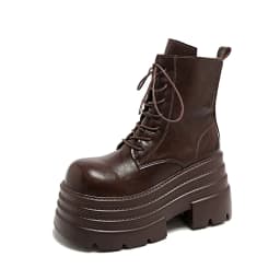 Women High Platform Boots Gothic Leather Punk Shoes Female Ankle Short Combat Boots 10.5CM Wedge Heels Chunky Motorcycle Boots