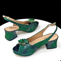2026 Italian Elegant Green Large Size Women Heels Rhinestone Handbag Set For Wedding Party Bridal Evening Match Accessories