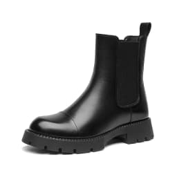 BeauToday Ankle Boots Platform Women Cow Leather Chelsea Boots Round Toe Elastic Band Thick Sole Ladies Shoes Handmade 02379
