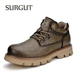 SURGUT Men's Leather Boots 2026 New Ankle Motorcycle Boots Retro Handmade Luxury Lace Up Waterproof Shoes For Men Working Boots